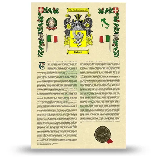Bulgari Armorial History with Coat of Arms