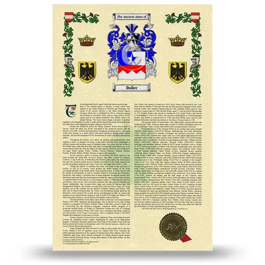 Bulier Armorial History with Coat of Arms