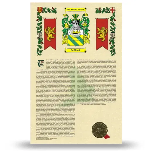 Bullfinch Armorial History with Coat of Arms