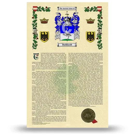 Burkhardt Armorial History with Coat of Arms