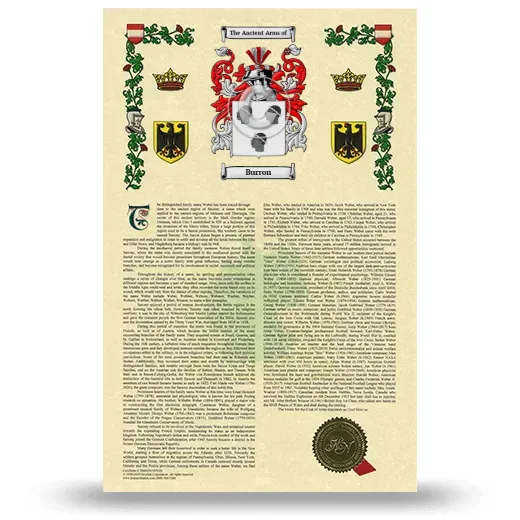 Burron Armorial History with Coat of Arms