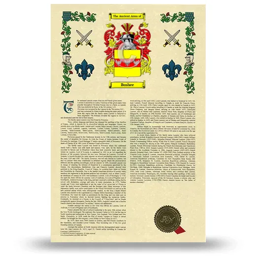 Bushee Armorial History with Coat of Arms
