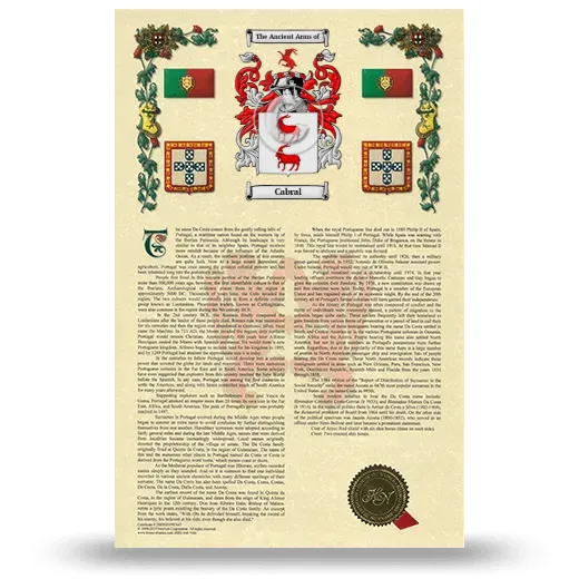 Cabral Armorial History with Coat of Arms