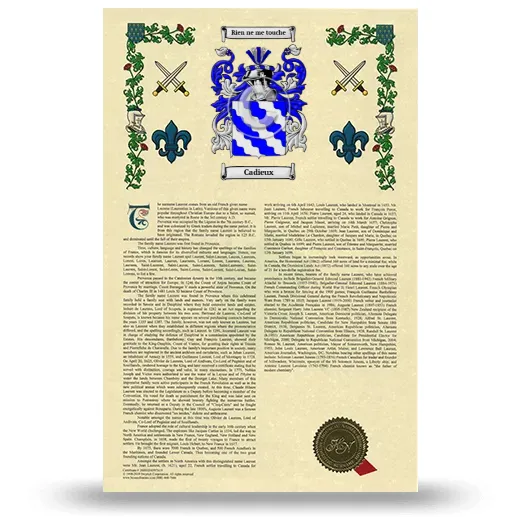 Cadieux Armorial History with Coat of Arms