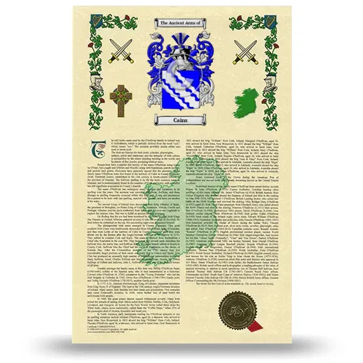 Cains Armorial History with Coat of Arms