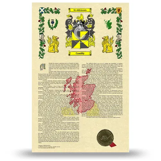 Cambly Armorial History with Coat of Arms
