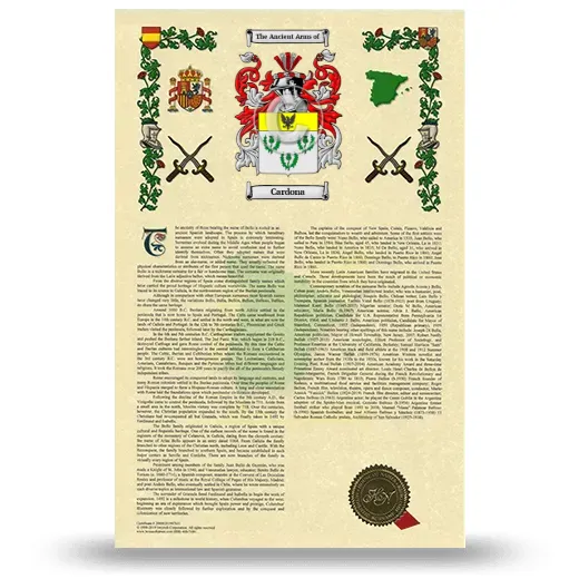 Cardona Armorial History with Coat of Arms