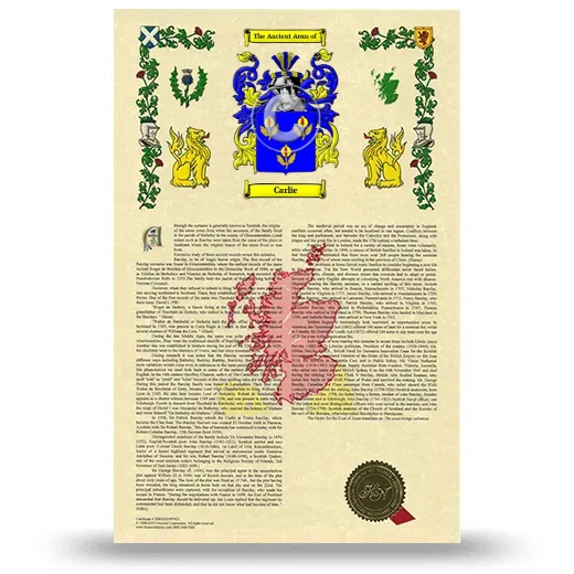 Carlie Armorial History with Coat of Arms