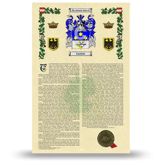 Carsten Armorial History with Coat of Arms