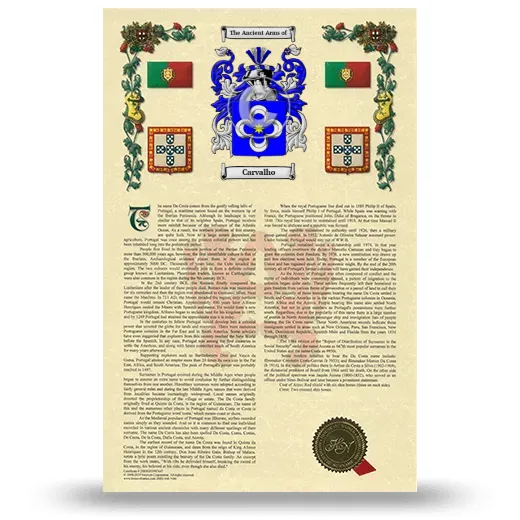 Carvalho Armorial History with Coat of Arms