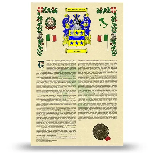 Cassan Armorial History with Coat of Arms