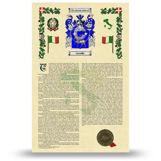 Cavallo Armorial History with Coat of Arms