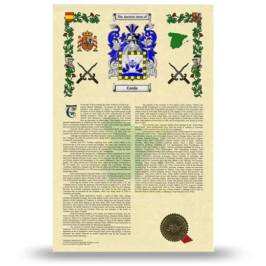 Cerda Armorial History with Coat of Arms