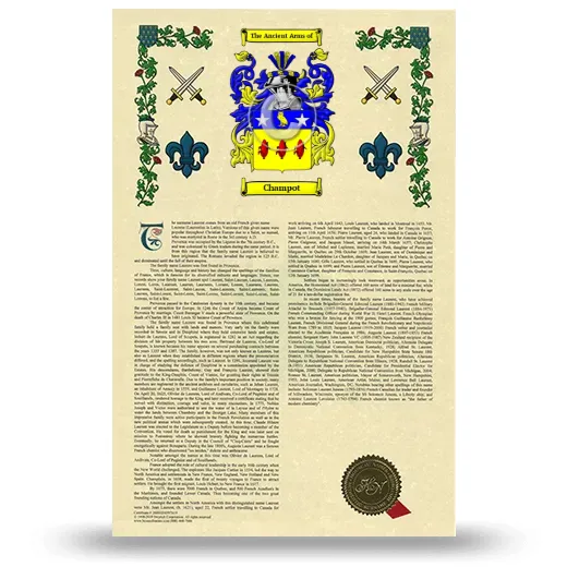 Champot Armorial History with Coat of Arms