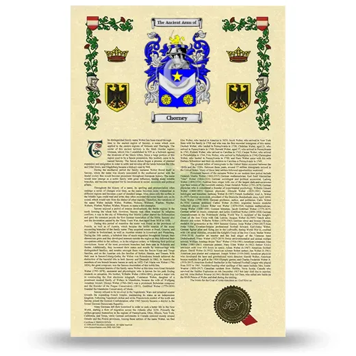 Chorney Armorial History with Coat of Arms