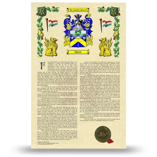 Claver Armorial History with Coat of Arms