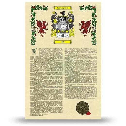 Cliff Armorial History with Coat of Arms