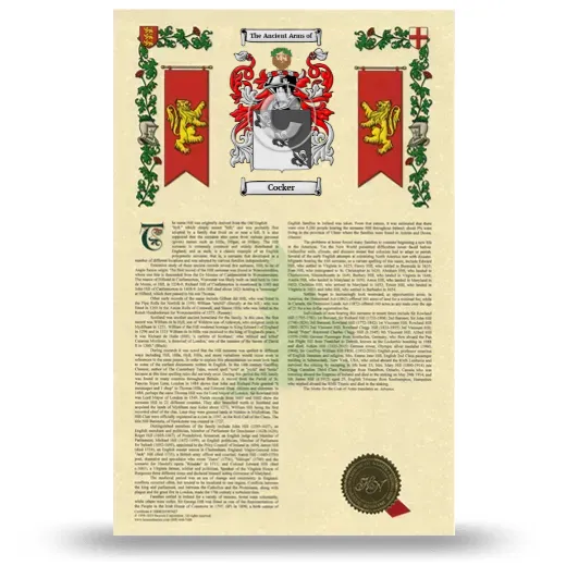 Cocker Armorial History with Coat of Arms
