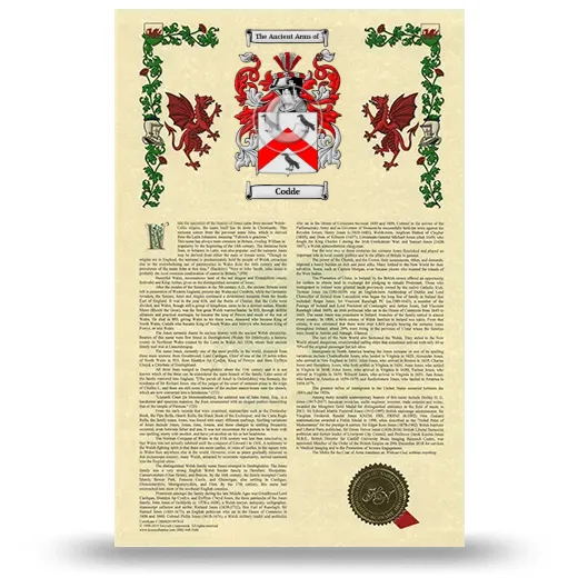 Codde Armorial History with Coat of Arms