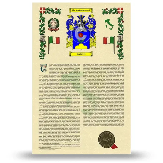 Colletti Armorial History with Coat of Arms