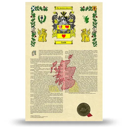 Corde Armorial History with Coat of Arms