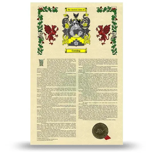 Corning Armorial History with Coat of Arms