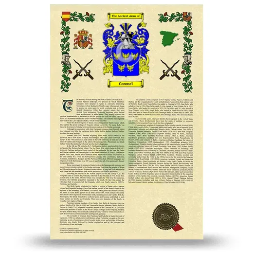 Coronel Armorial History with Coat of Arms