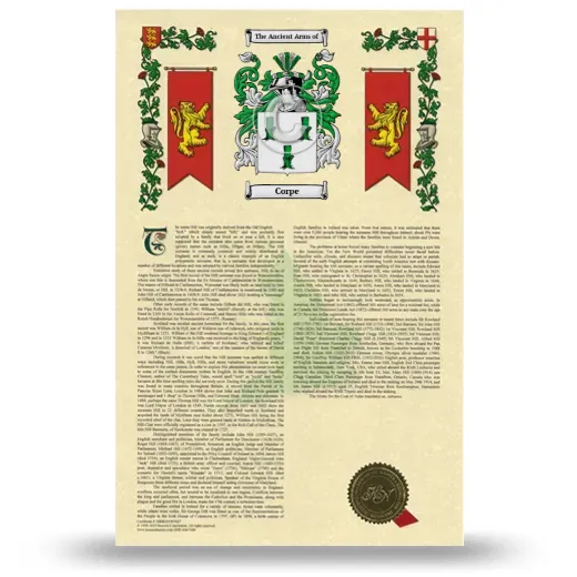 Corpe Armorial History with Coat of Arms