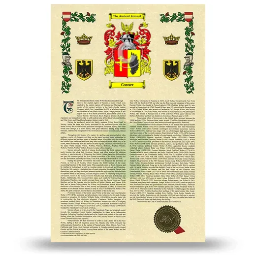 Cosner Armorial History with Coat of Arms