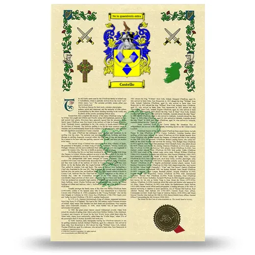 Costello Armorial History with Coat of Arms