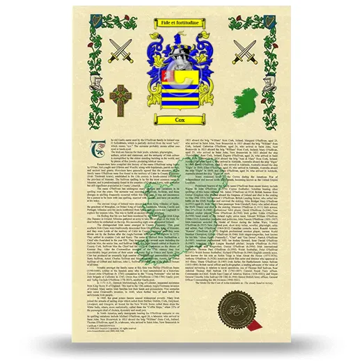 Cox Armorial History with Coat of Arms