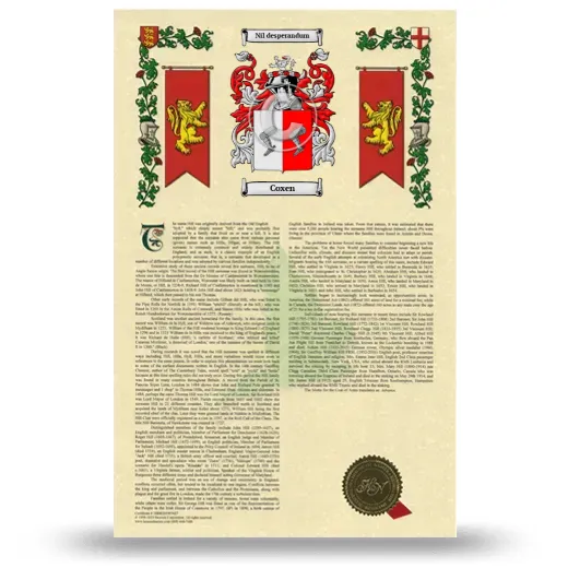 Coxen Armorial History with Coat of Arms