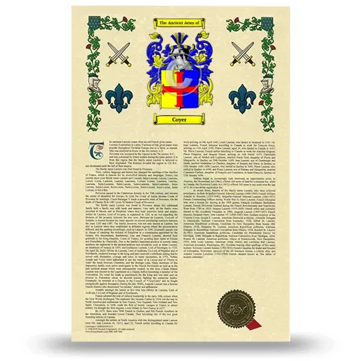 Coyer Armorial History with Coat of Arms