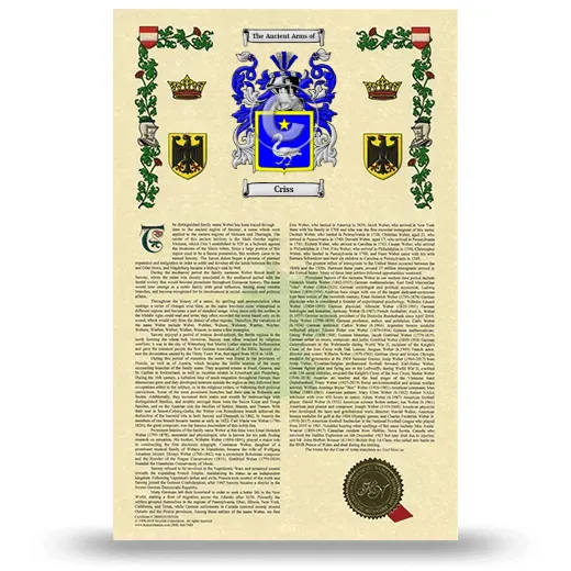 Criss Armorial History with Coat of Arms