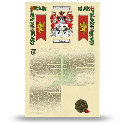 Culson Armorial History with Coat of Arms