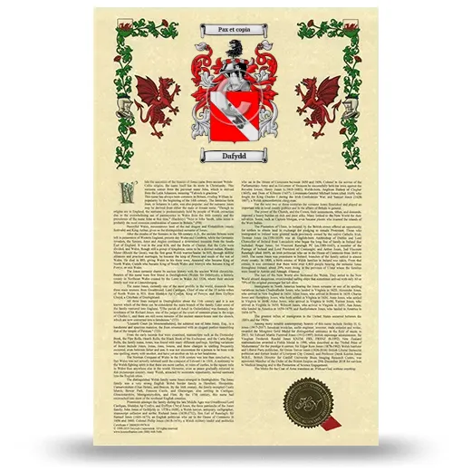 Dafydd Armorial History with Coat of Arms