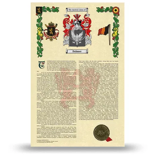 Dahmer Armorial History with Coat of Arms