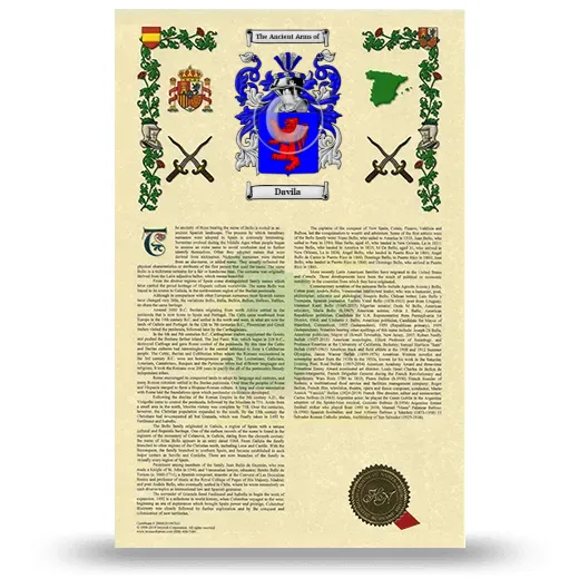 Davila Armorial History with Coat of Arms