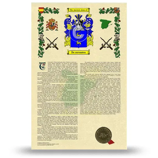 De cervantes Armorial History with Coat of Arms