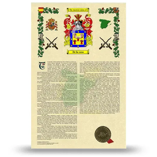 De la casa Armorial History with Coat of Arms