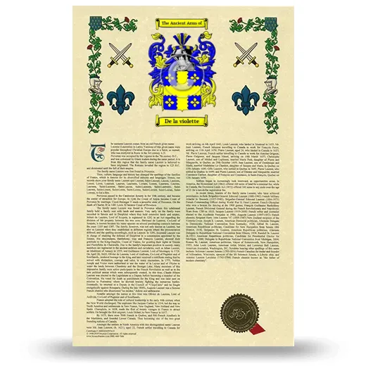 De la violette Armorial History with Coat of Arms
