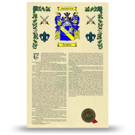 De pierre Armorial History with Coat of Arms