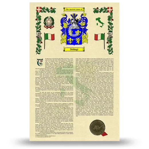 Debiagi Armorial History with Coat of Arms