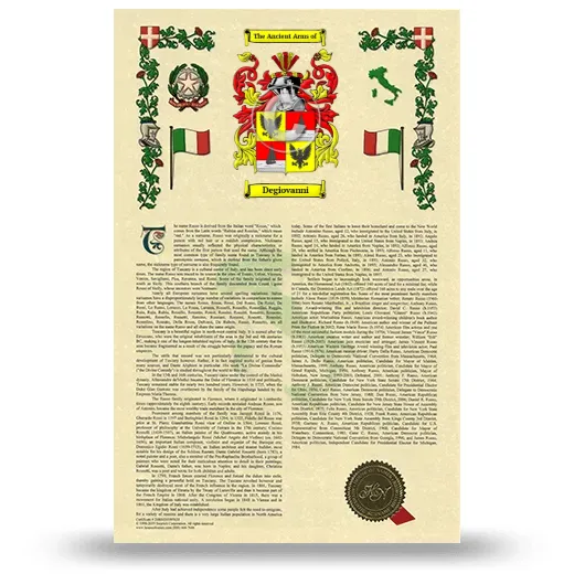 Degiovanni Armorial History with Coat of Arms