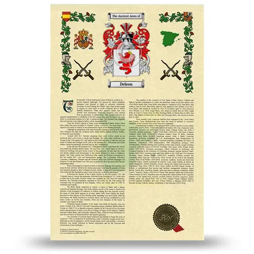 Deleon Armorial History with Coat of Arms