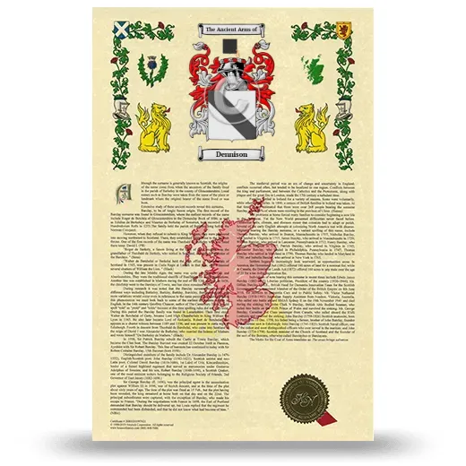 Dennison Armorial History with Coat of Arms