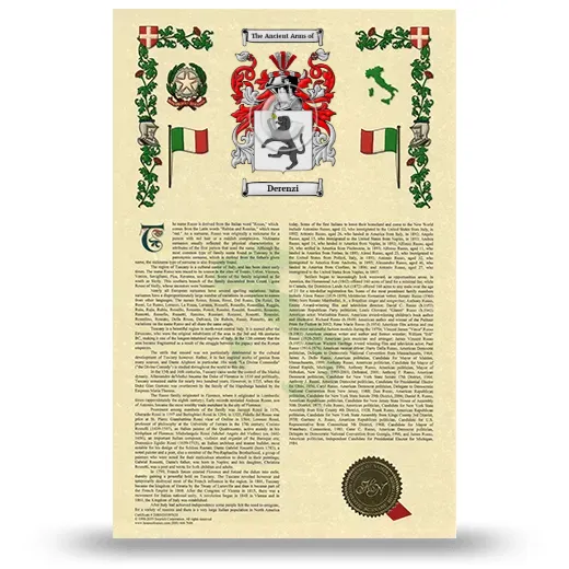 Derenzi Armorial History with Coat of Arms