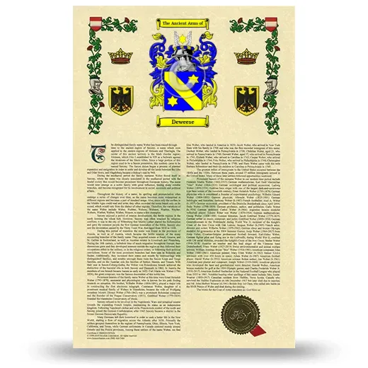 Deweese Armorial History with Coat of Arms