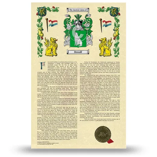 Dewolf Armorial History with Coat of Arms