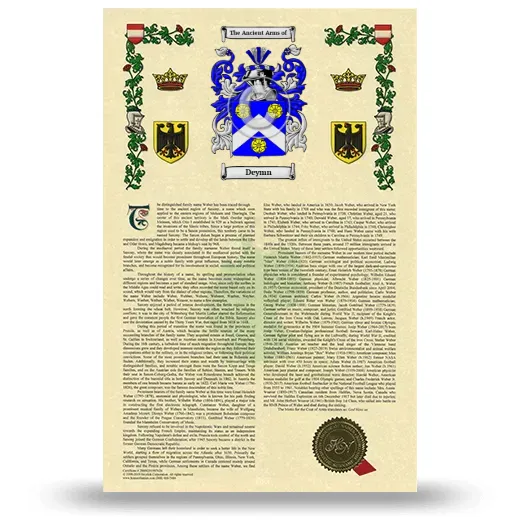 Deymn Armorial History with Coat of Arms